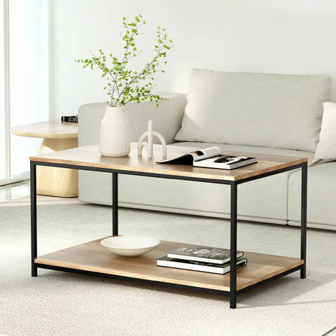 Artiss Coffee Table Rectangular 93CM Walnut Olin - Chez Guru