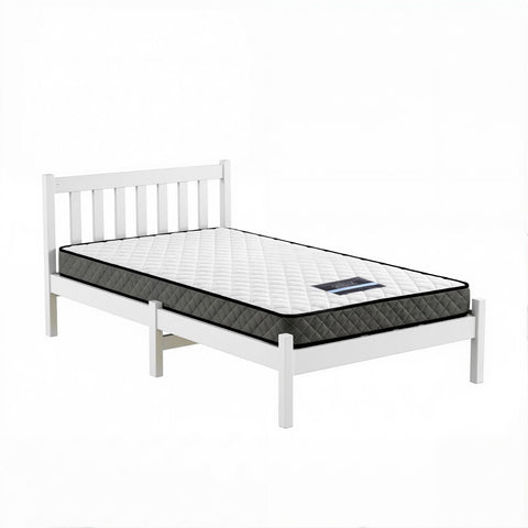Giselle Single Mattress and Artiss Bed Frame Set White Solid Pine with 16cm Mattress