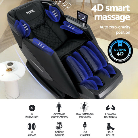 Livemor 4D Massage Chair Electric Recliner Home Massager Black Chez Guru