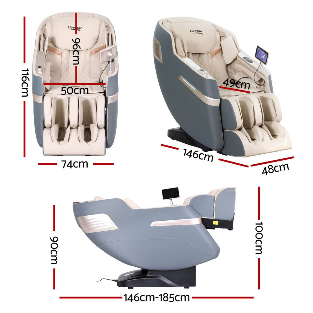 Livemor 4D Massage Chair Electric Recliner Home Massager Gray Sina Chez Guru