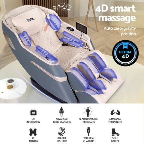 Livemor 4D Massage Chair Electric Recliner Home Massager Gray Sina Chez Guru