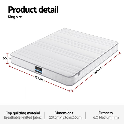 Giselle King Mattress 20cm with Reinforced Edge Support Egg-Crate Foam