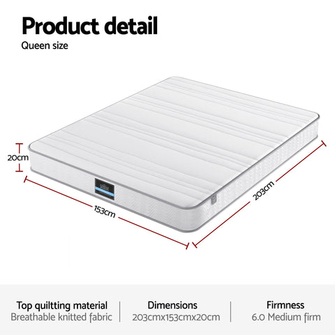 Giselle Queen Mattress 20cm with Reinforced Edge Support Egg-Crate Foam