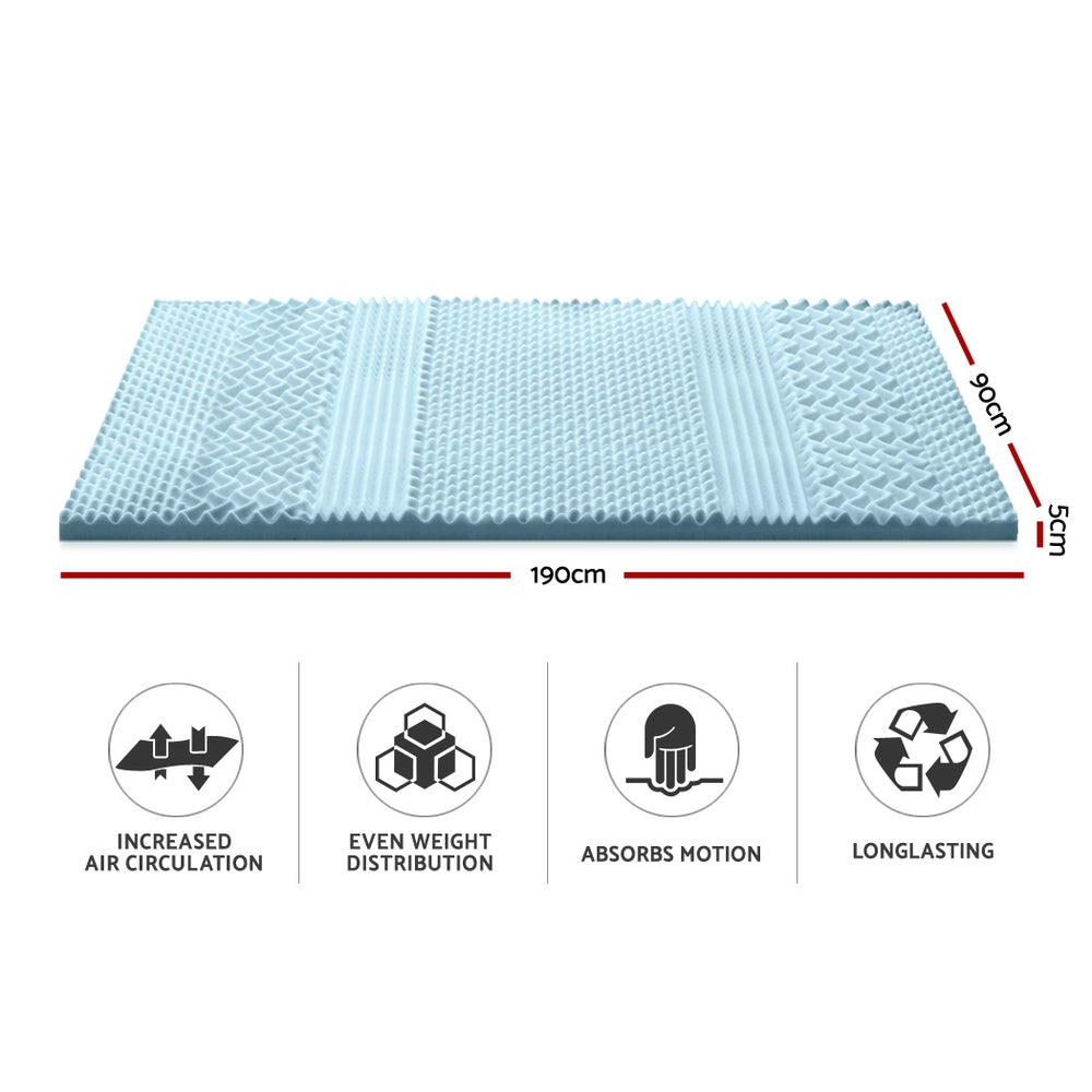 Giselle Bedding Memory Foam Mattress Topper 7-Zone 5cm Single Chez Guru