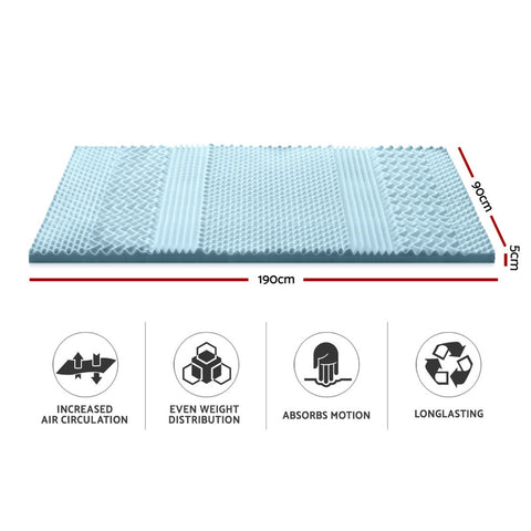 Giselle Bedding Memory Foam Mattress Topper 7-Zone 5cm Single Chez Guru