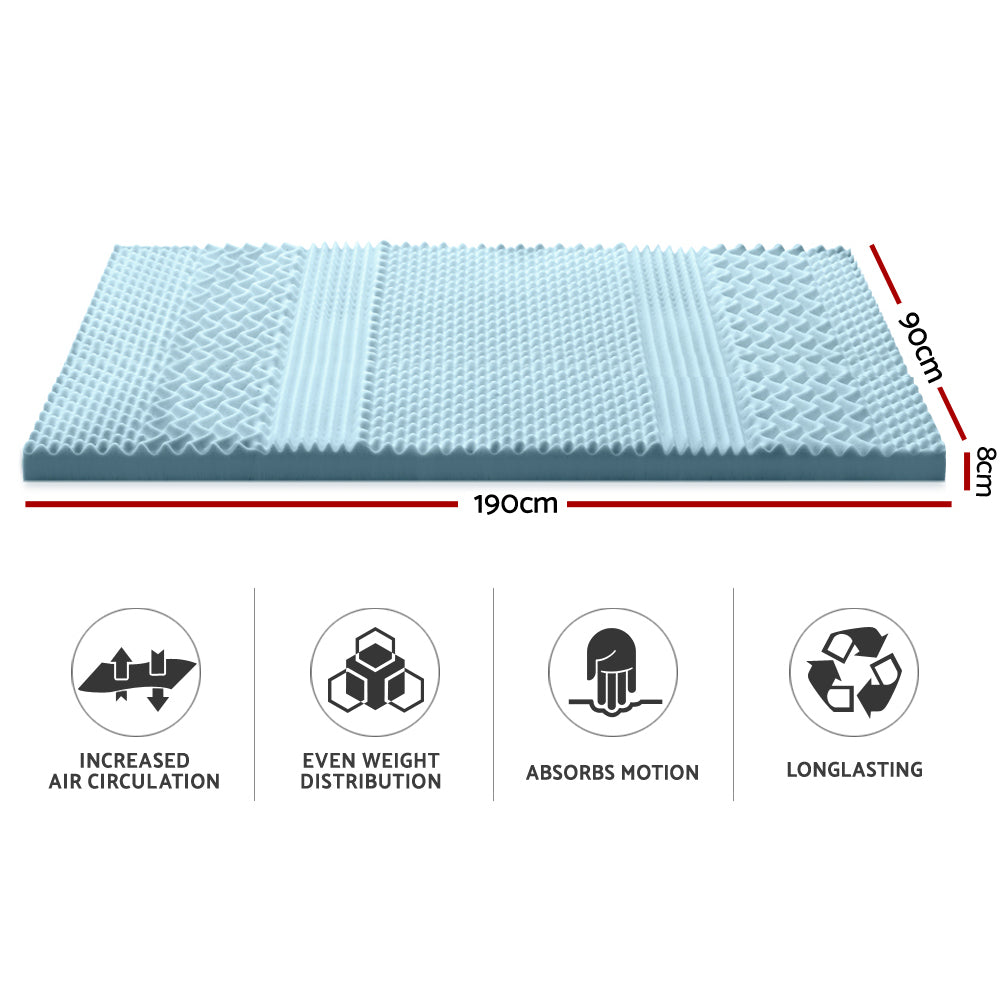Giselle Bedding Memory Foam Mattress Topper 7-Zone 8cm Single Chez Guru