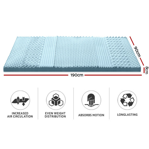 Giselle Bedding Memory Foam Mattress Topper 7-Zone 8cm Single Chez Guru