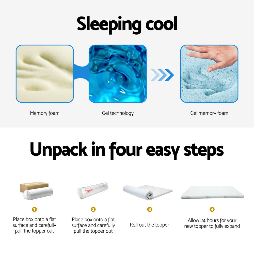 Giselle Bedding Memory Foam Mattress Topper Cool Gel Bed Mat Bamboo 10cm Double Chez Guru