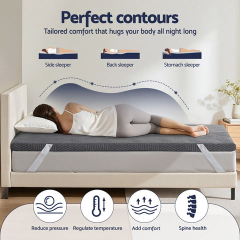 Giselle 8cm Memory Foam Mattress Topper Gel Dual Layer Foam Bamboo King Single