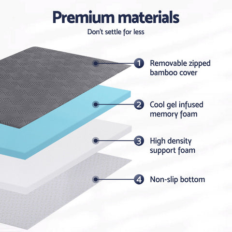 Giselle 8cm Memory Foam Mattress Topper Gel Dual Layer Foam Bamboo King Single