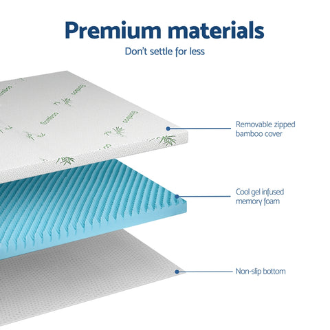 Giselle 8cm Memory Foam Mattress Topper Gel Egg Crate Foam Bamboo Double