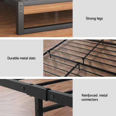 Artiss Dane Double Metal & Wood Platform Bed Frame with Mattress