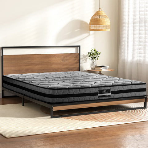 Artiss Dane Double Metal & Wood Platform Bed Frame with Mattress