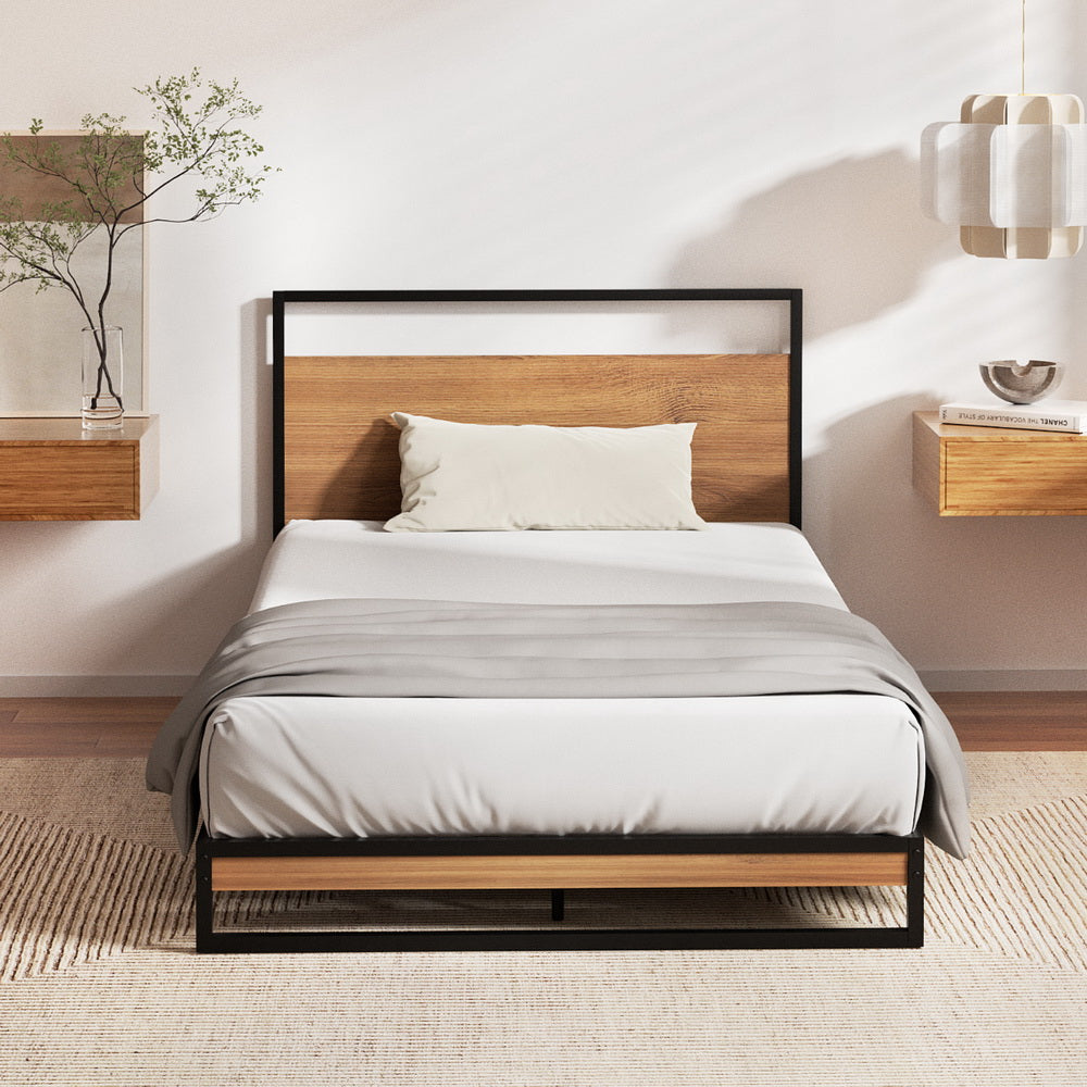 Artiss King Single Metal & Wood Platform Bed Frame with Mattress