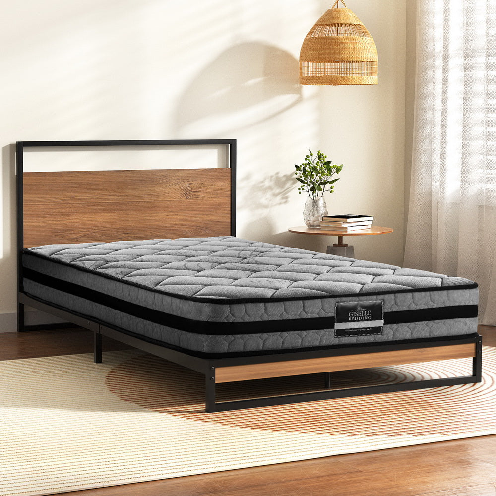 Artiss King Single Metal & Wood Platform Bed Frame with Mattress