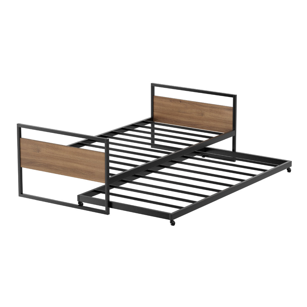 Artiss Bed Frame 2x Single Size Metal Trundle Daybed DEAN Chez Guru