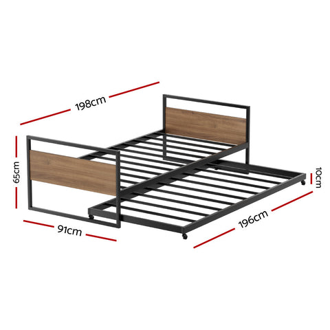 Artiss Bed Frame 2x Single Size Metal Trundle Daybed DEAN Chez Guru