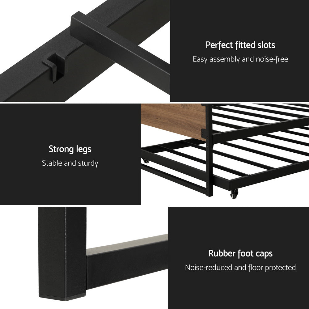 Artiss Bed Frame 2x Single Size Metal Trundle Daybed DEAN Chez Guru
