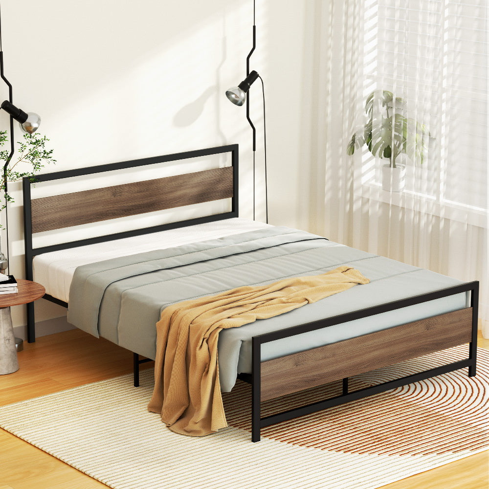 Artiss Bed Frame Queen Size Metal Base Mattress Platform Foundation Black DREW Chez Guru