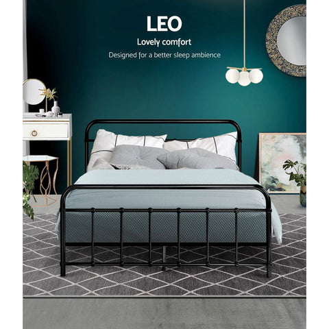 Artiss Bed Frame Metal Bed Frame LEO - Double (Black) Chez Guru