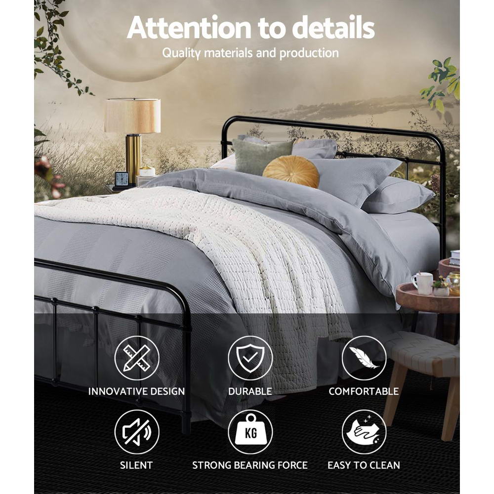 Artiss Bed Frame Metal Bed Frame LEO - Double (Black) Chez Guru