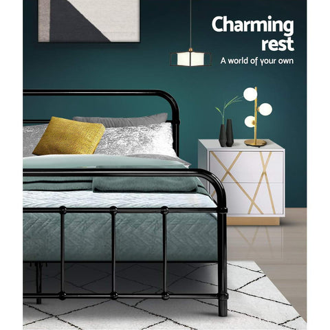 Artiss Bed Frame Metal Bed Frame LEO - Double (Black) Chez Guru