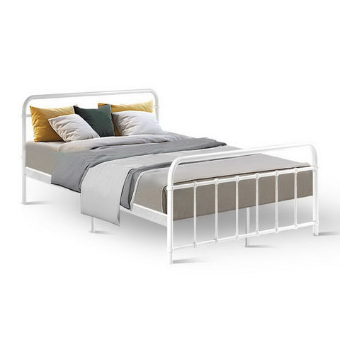 Artiss Bed Frame Metal Bed Frame LEO - Double (White) Chez Guru