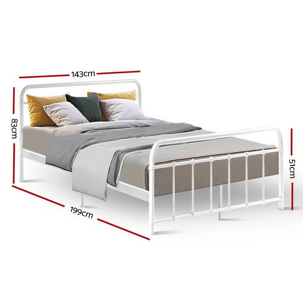 Artiss Bed Frame Metal Bed Frame LEO - Double (White) Chez Guru