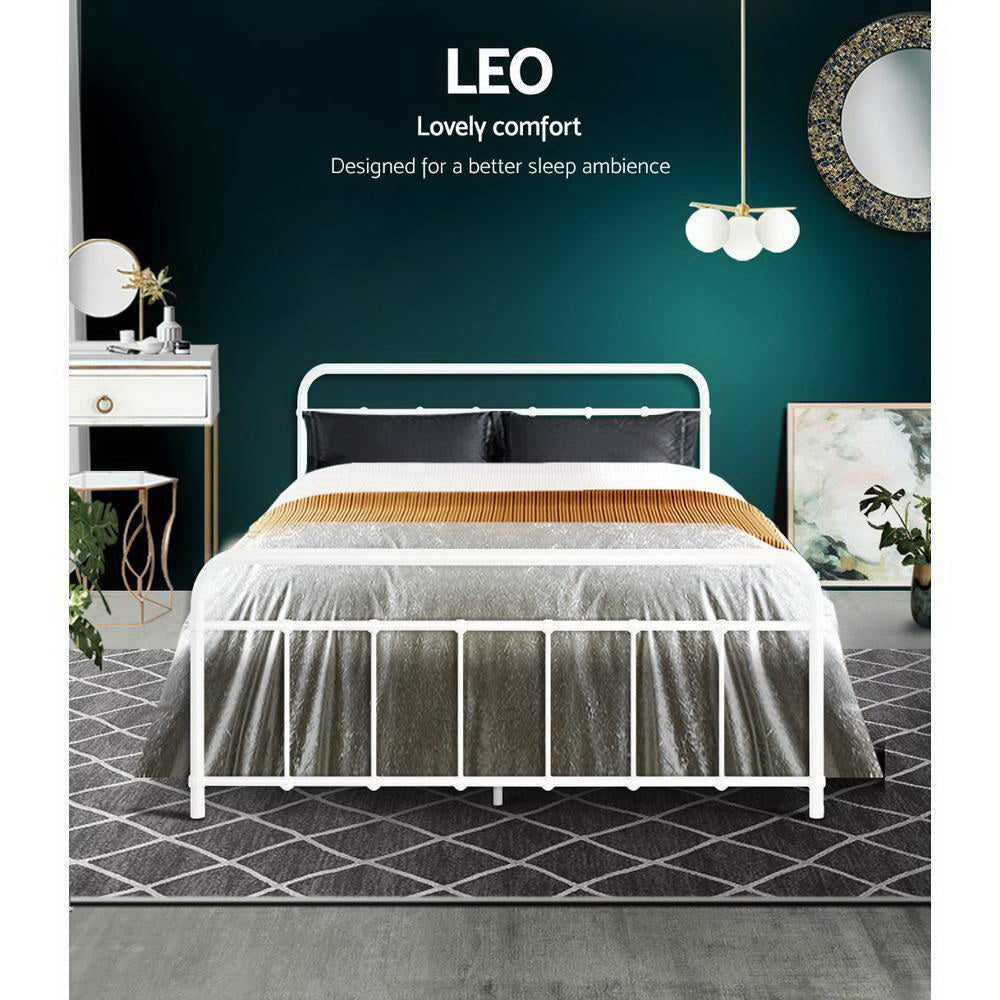 Artiss Bed Frame Metal Bed Frame LEO - Double (White) Chez Guru