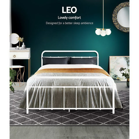 Artiss Bed Frame Metal Bed Frame LEO - Double (White) Chez Guru