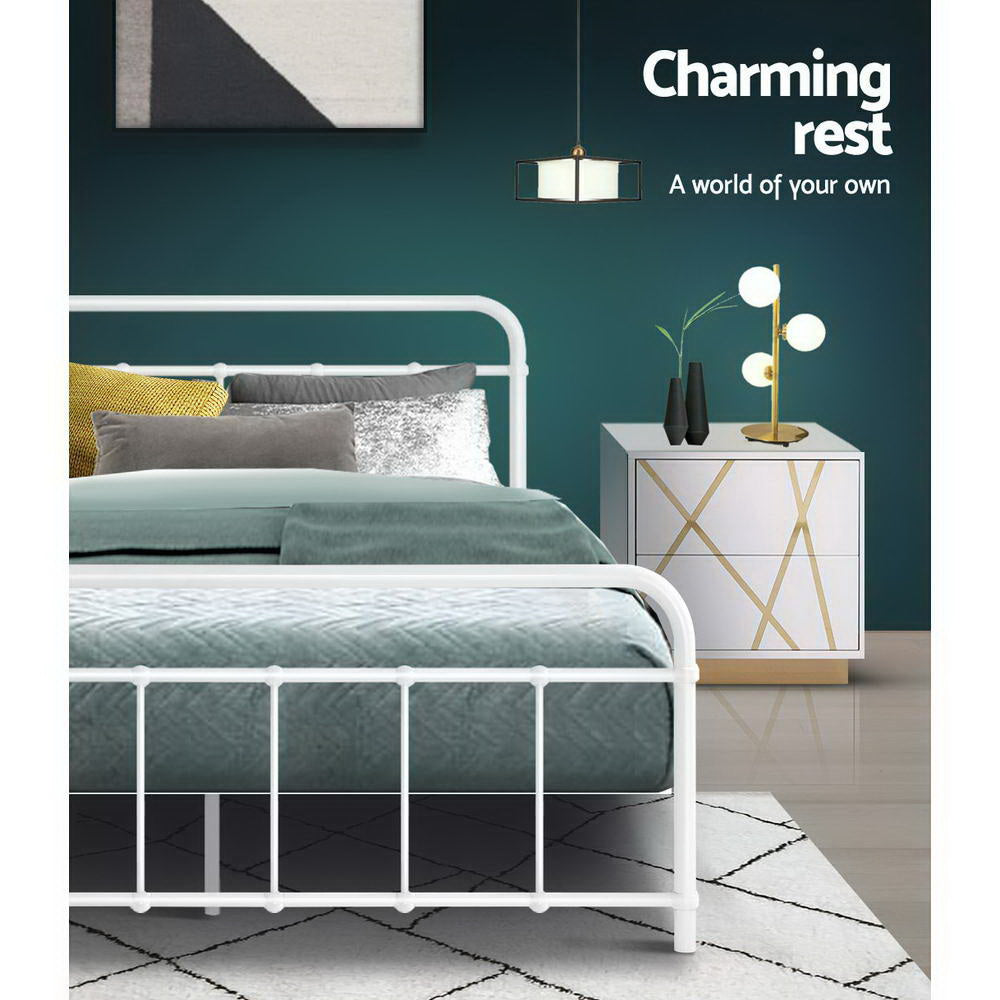 Artiss Bed Frame Metal Bed Frame LEO - Double (White) Chez Guru
