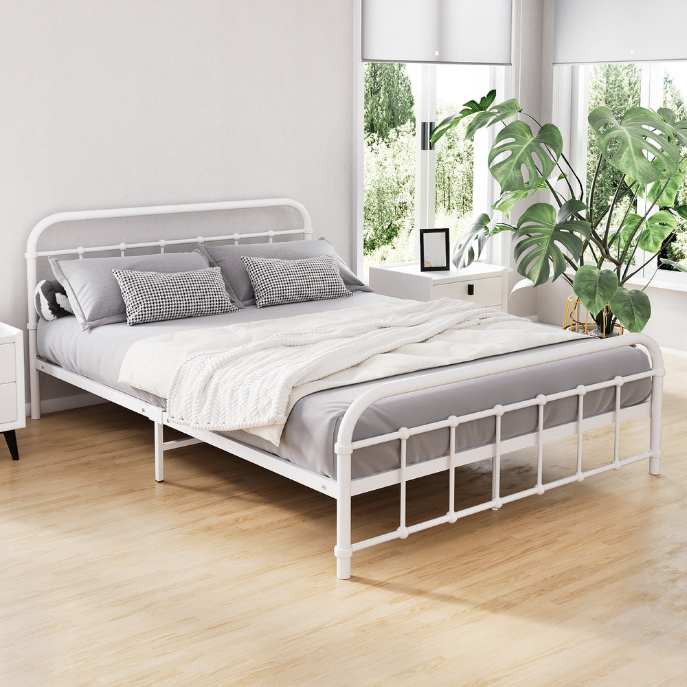 Artiss Bed Frame Metal Bed Frame LEO - Double (White) Chez Guru