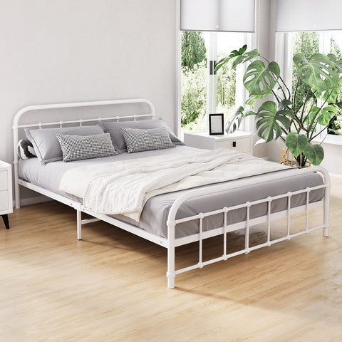 Artiss Bed Frame Metal Bed Frame LEO - Double (White) Chez Guru