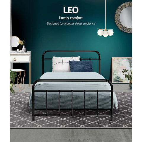 Artiss Bed Frame Metal Bed Frame LEO - King Single(Black) Chez Guru
