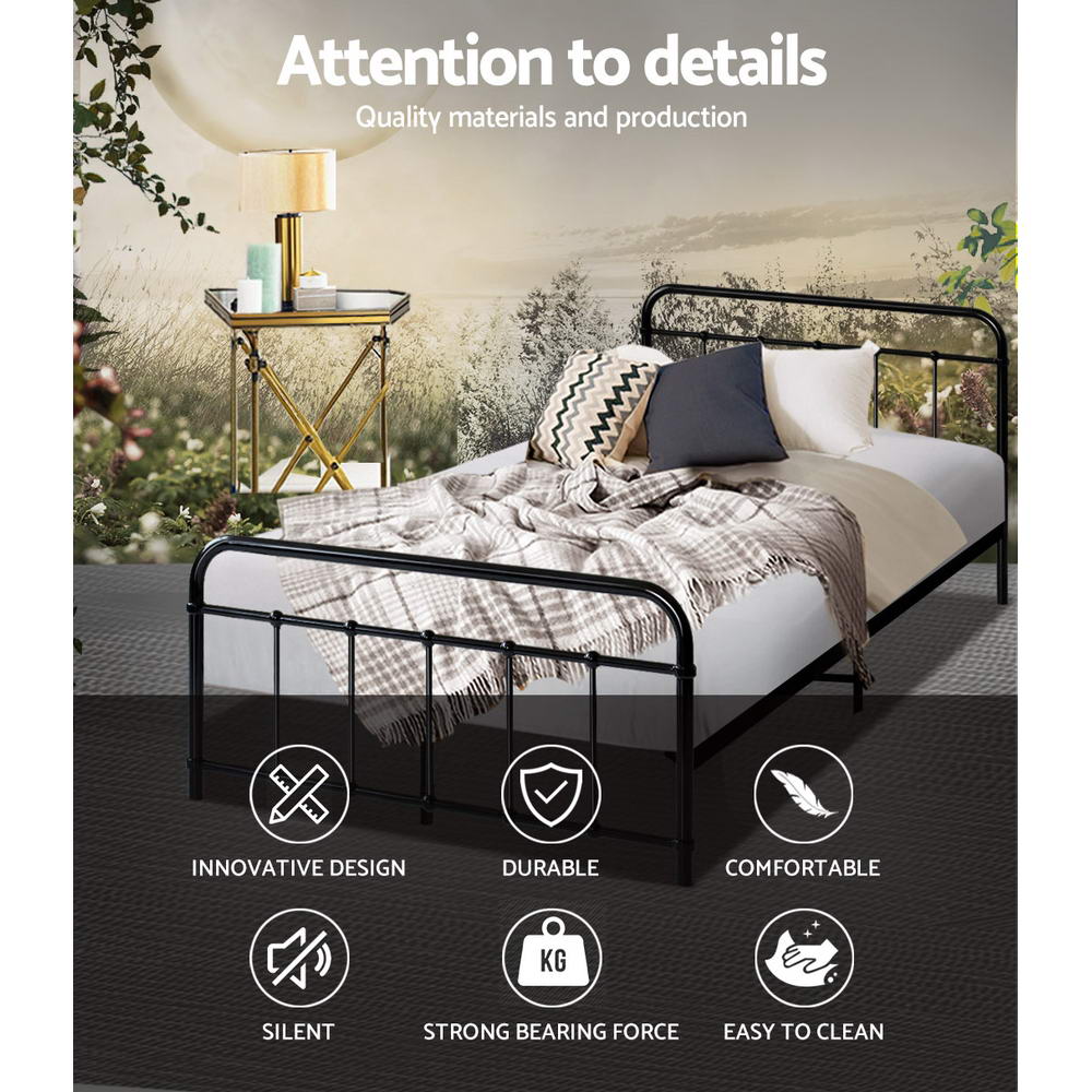 Artiss Bed Frame Metal Bed Frame LEO - King Single(Black) Chez Guru