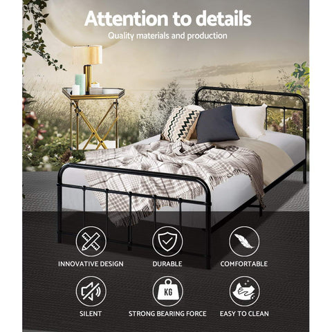 Artiss Bed Frame Metal Bed Frame LEO - King Single(Black) Chez Guru