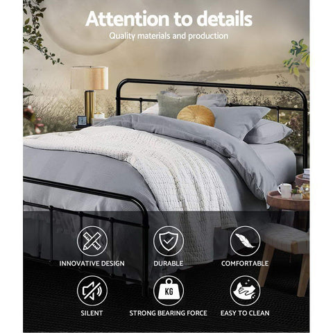 Artiss Bed Frame Metal Bed Frame LEO - Queen (Black) Chez Guru