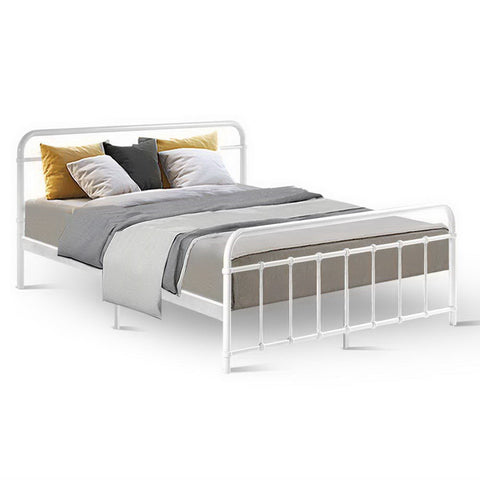 Artiss Bed Frame Metal Bed Frame LEO - Queen (White) Chez Guru