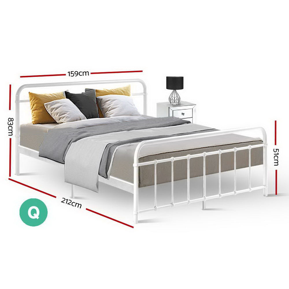 Artiss Bed Frame Metal Bed Frame LEO - Queen (White) Chez Guru