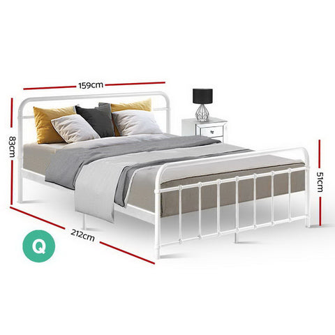 Artiss Bed Frame Metal Bed Frame LEO - Queen (White) Chez Guru