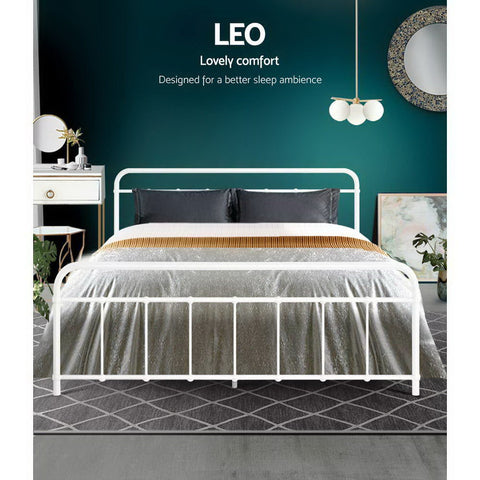 Artiss Bed Frame Metal Bed Frame LEO - Queen (White) Chez Guru