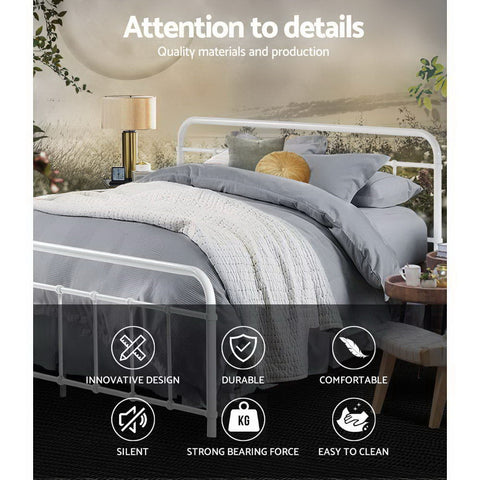 Artiss Bed Frame Metal Bed Frame LEO - Queen (White) Chez Guru