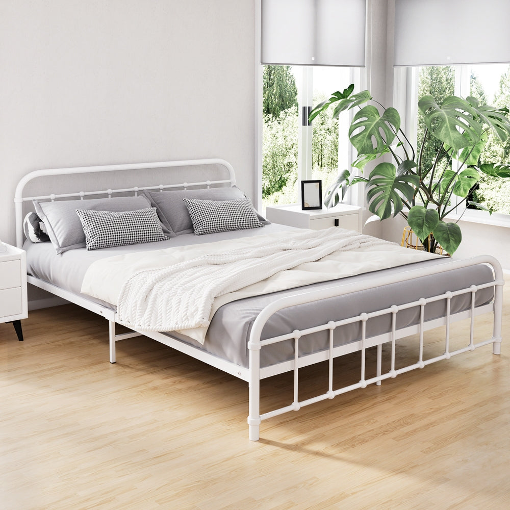 Artiss Bed Frame Metal Bed Frame LEO - Queen (White) Chez Guru