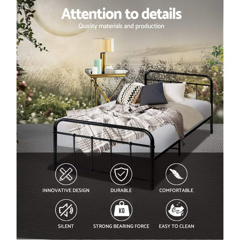 Artiss Bed Frame Metal Bed Frame LEO - Single (Black) Chez Guru