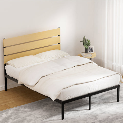 Artiss Bed Frame Double Size Metal Base Mattress Platform Foundation Black PAULA Chez Guru