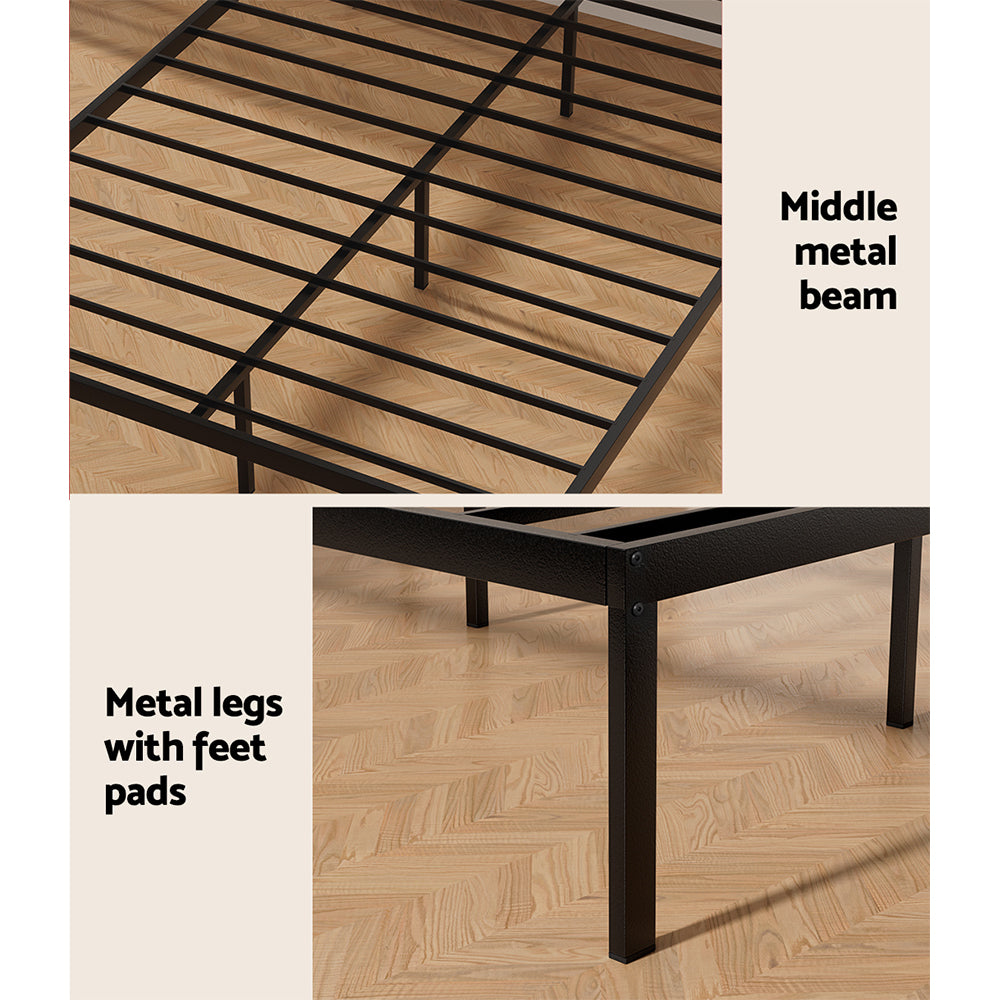 Artiss Bed Frame Double Size Metal Base Mattress Platform Foundation Black PAULA Chez Guru
