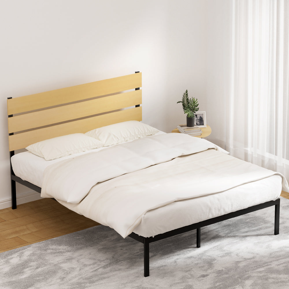 Artiss Bed Frame Queen Size Metal Base Mattress Platform Foundation Black PAULA Chez Guru