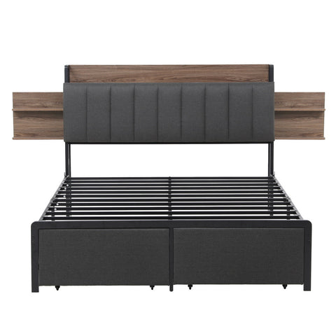 Artiss Metal Bed Frame Queen Size with 2-Tier Hidden Storage with Charging Station