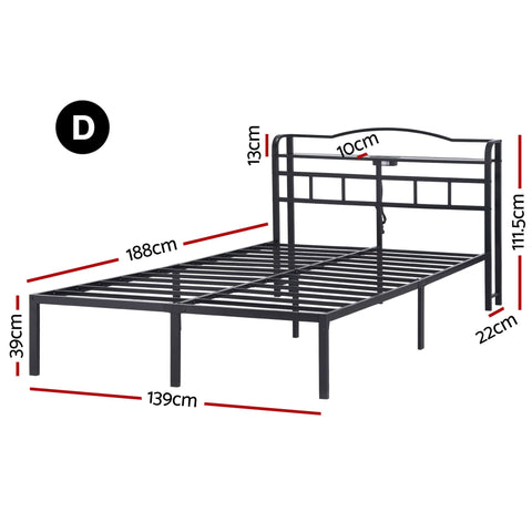 Artiss Bed Frame Double Size with Charging Station WAVE