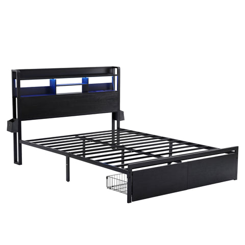 Artiss Bed Frame Queen with Charging Station Storage Organizer Drawers LED ZAC
